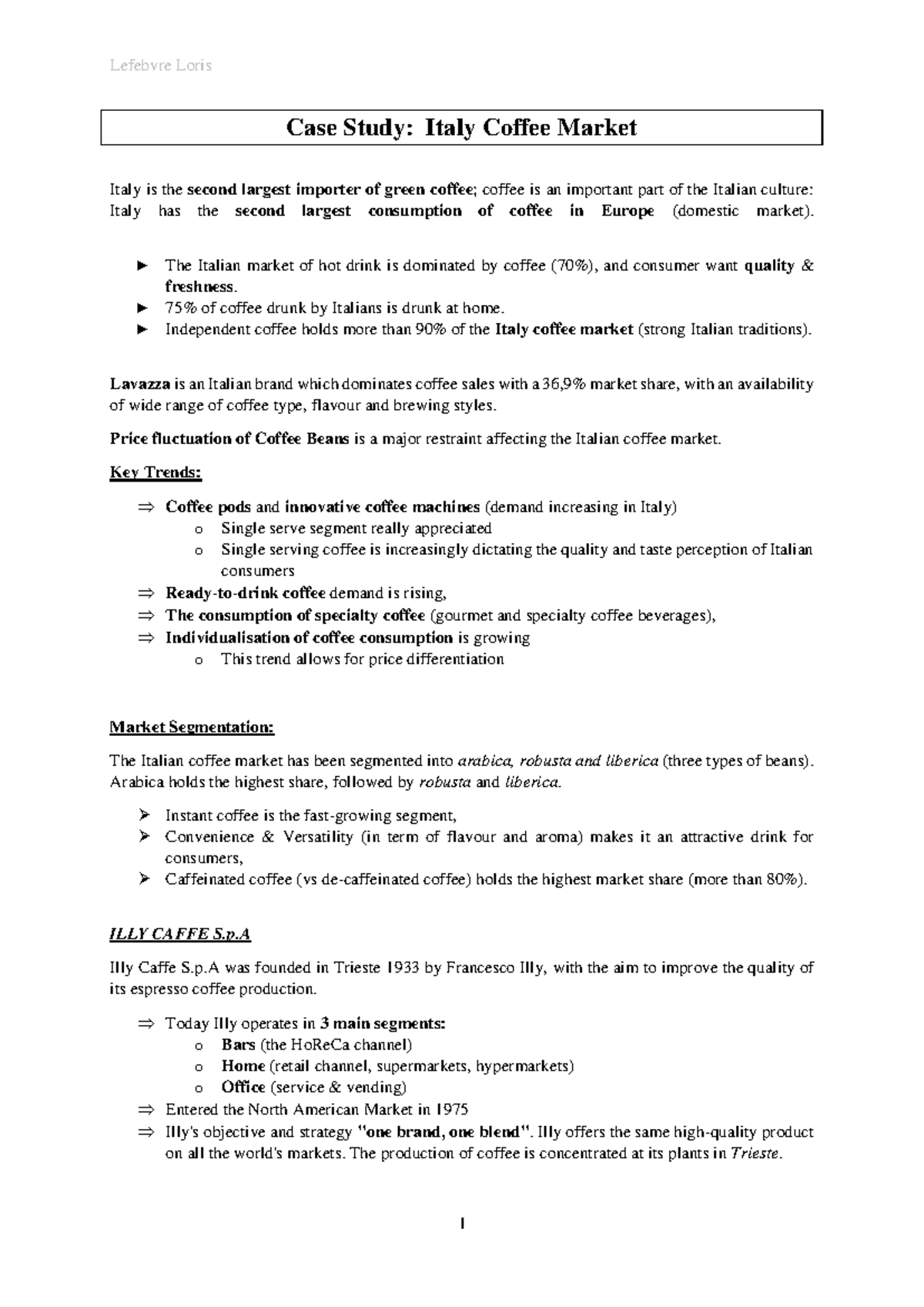 Case Study - Italy Coffee Market - Lefebvre Loris 1 Case Study: Italy ...