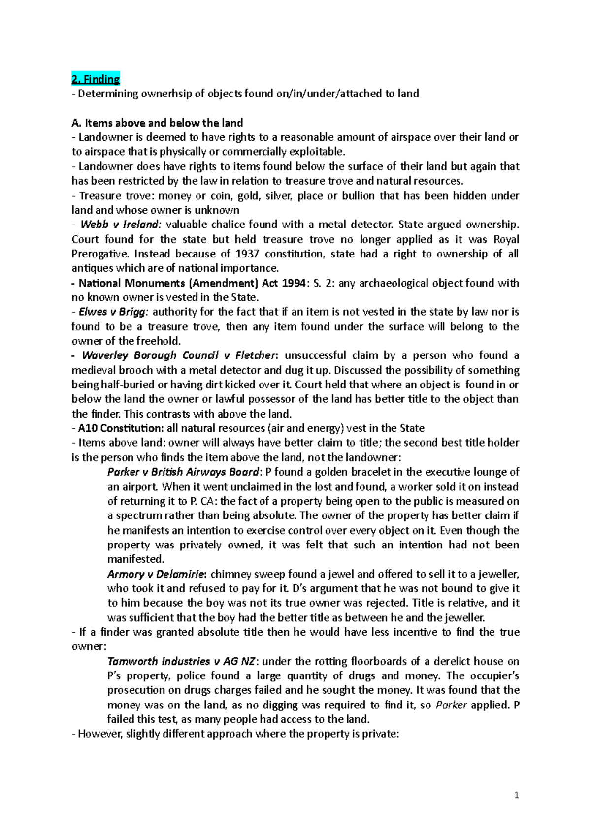 Property Law - Lecture Notes on Ownership Rights (Lectures 1-10) - Studocu