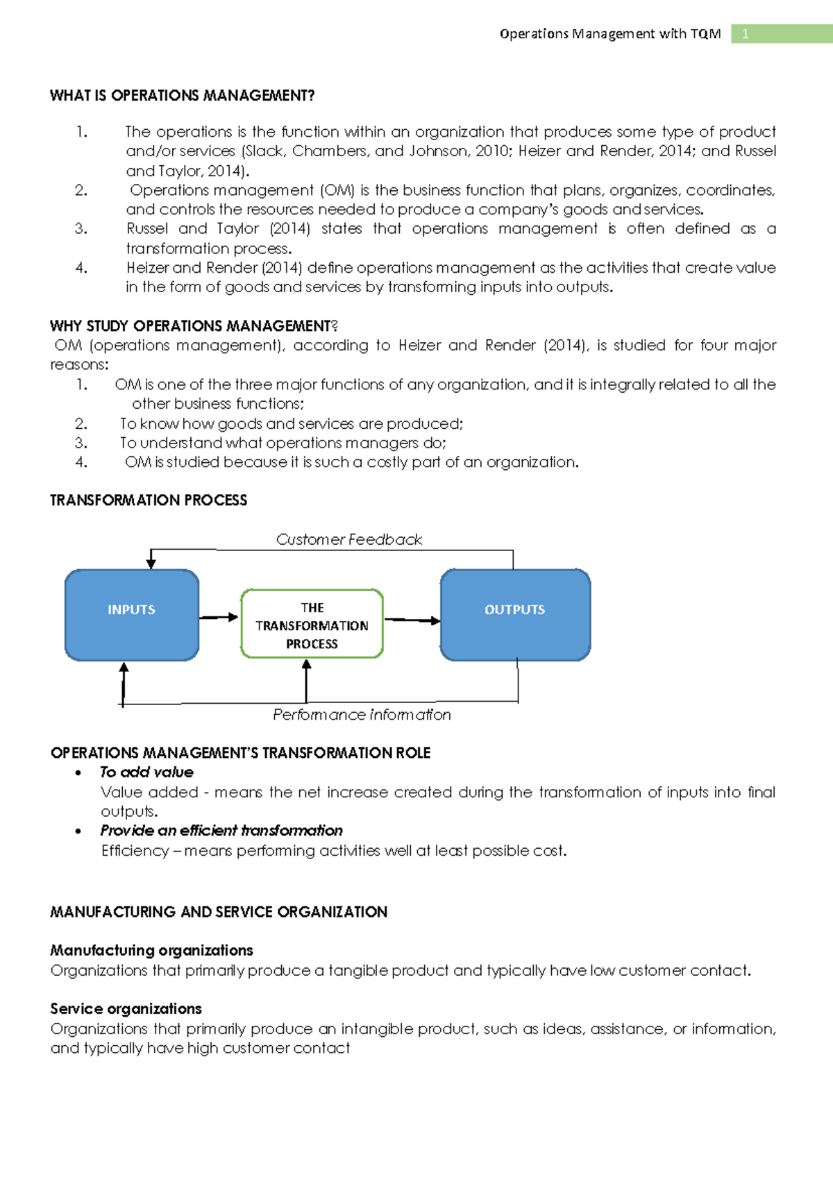 1 - tqm - Operations Management with TQM 1 WHAT IS OPERATIONS ...