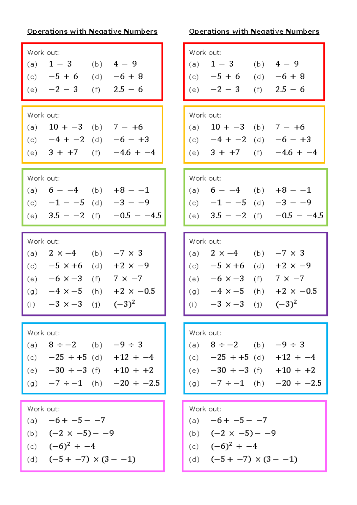 Operations with Negative Numbers Practice Strips - Studocu