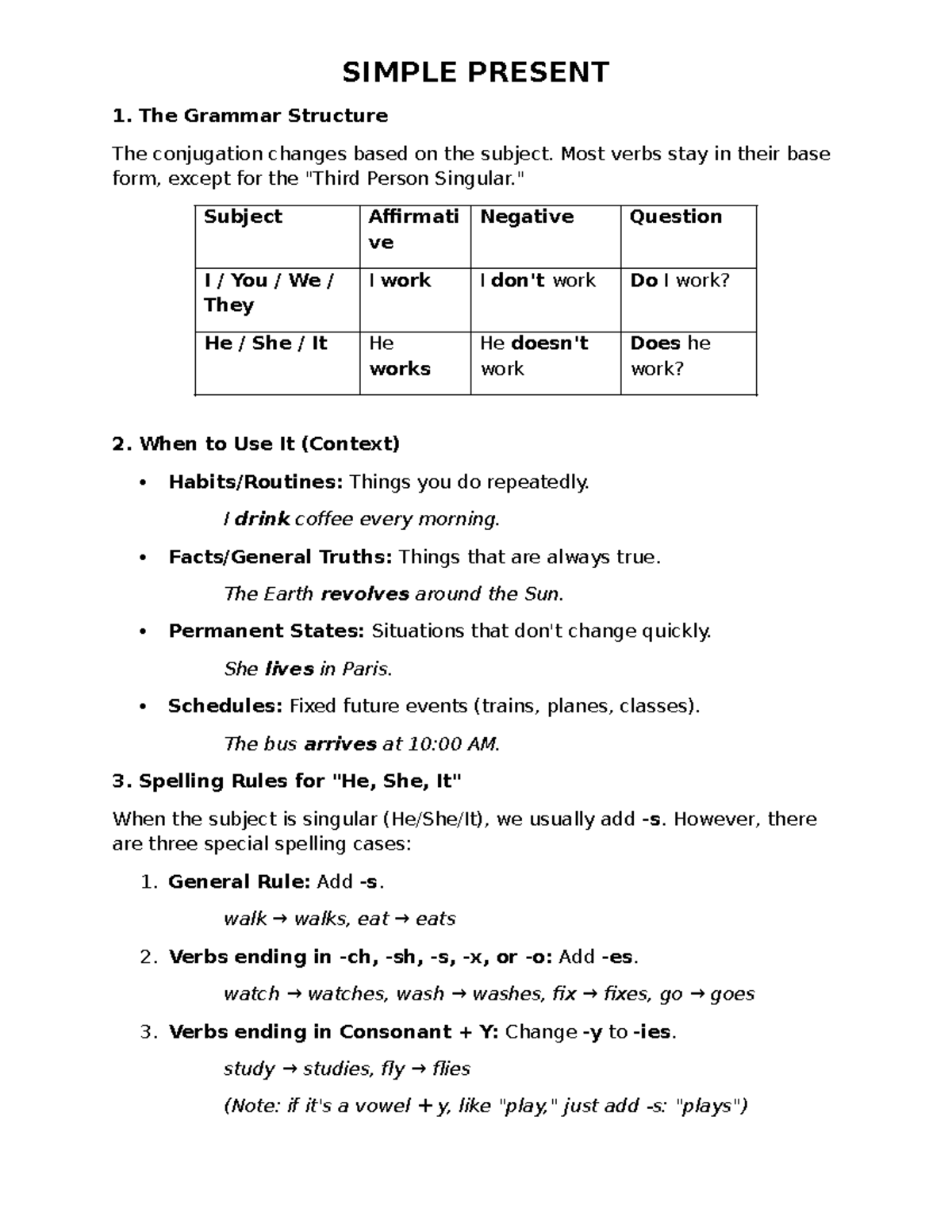 Simple Present Grammar Structure - 9TH Grade Notes - Studocu