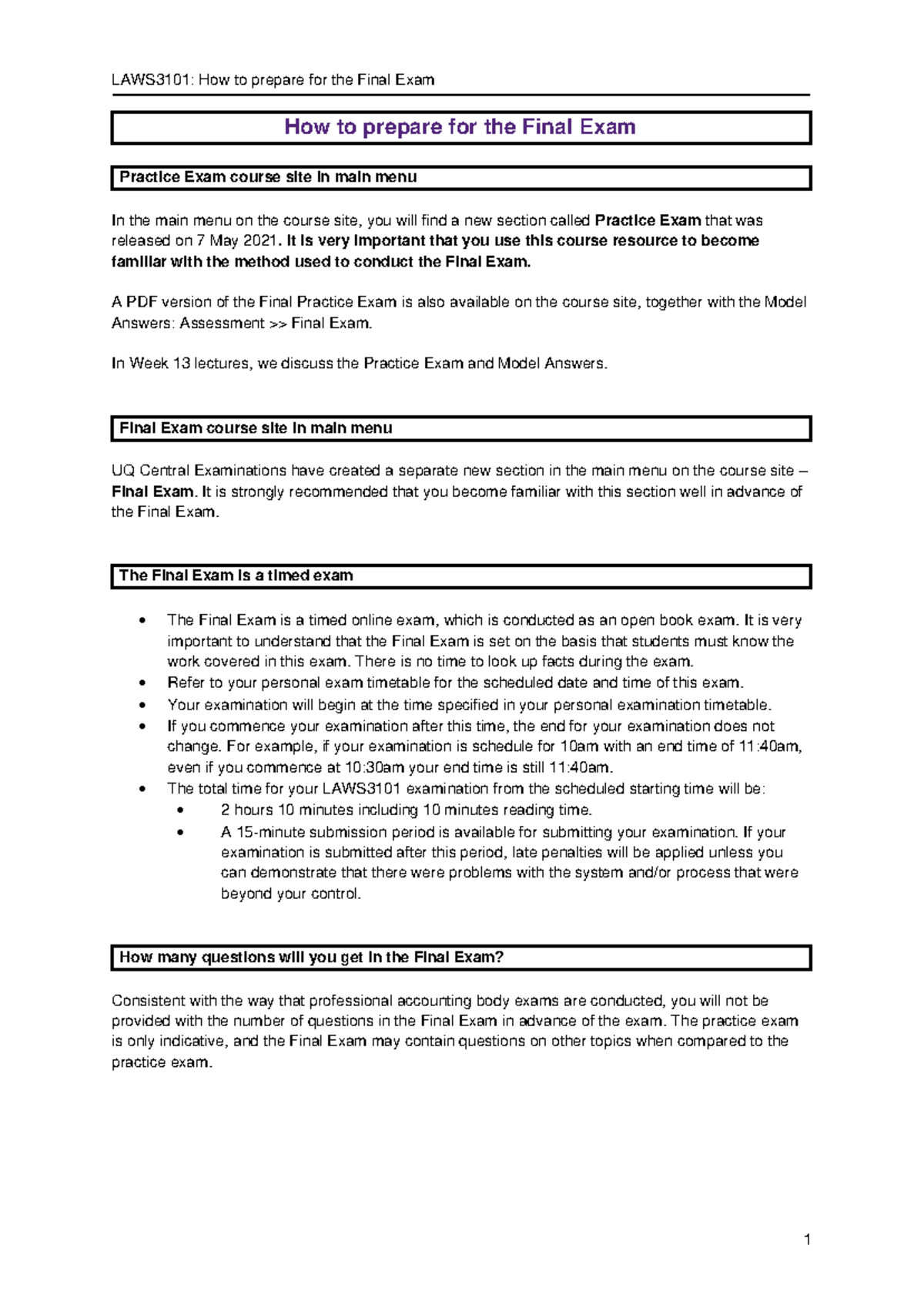 Final Exam Preparation Guide for LAWS3101 Students - Studocu