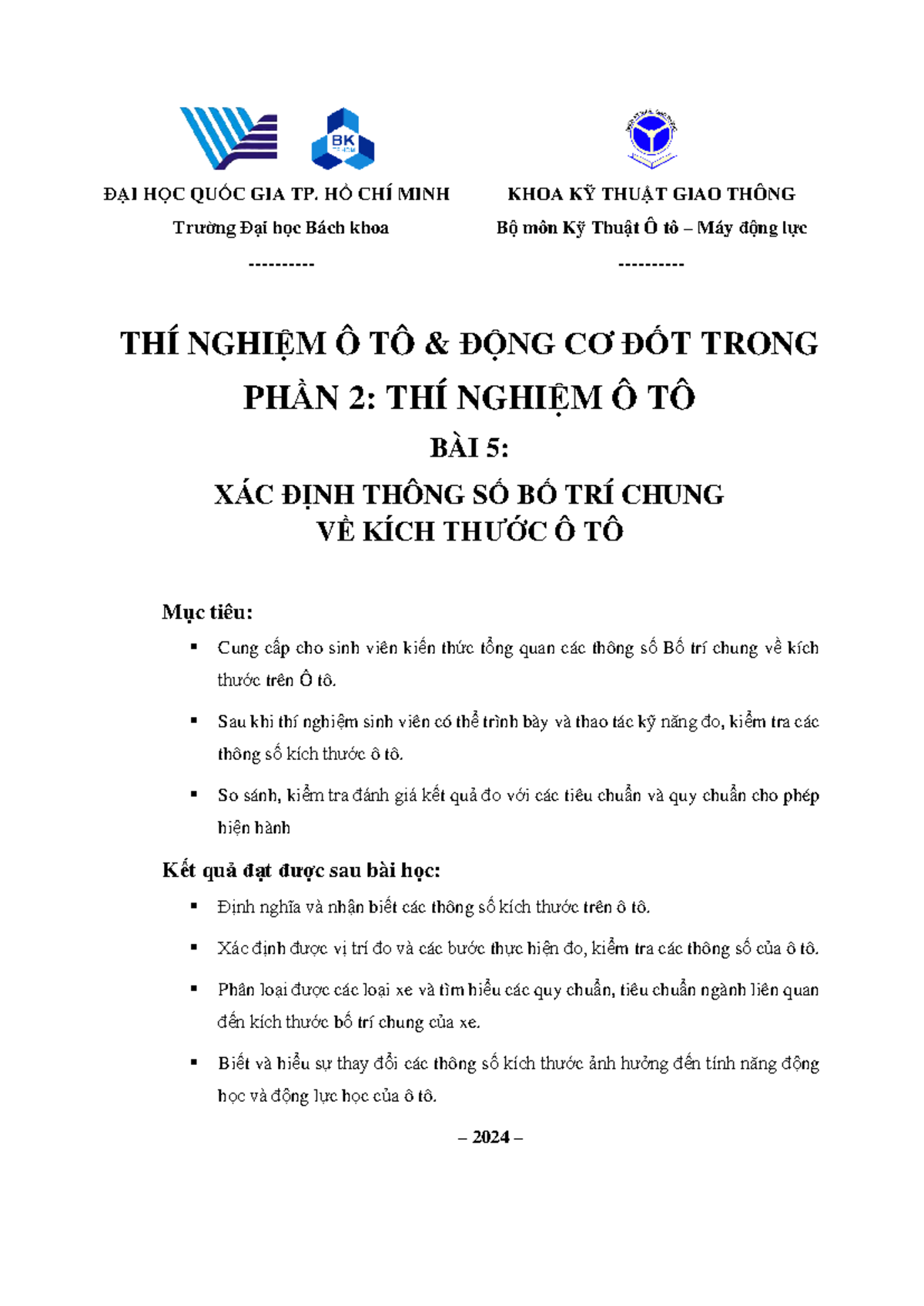 Bài 5: Thí Nghiệm Xác Định Thông Số Kích Thước Ô Tô - BTC TN Ô Tô DC ...