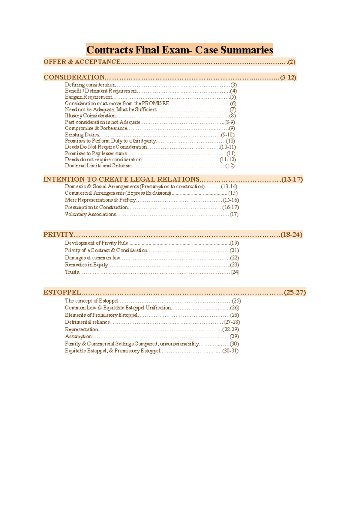 Contracts (LAW101) Final Case Summaries: Key Principles and Cases - Studocu