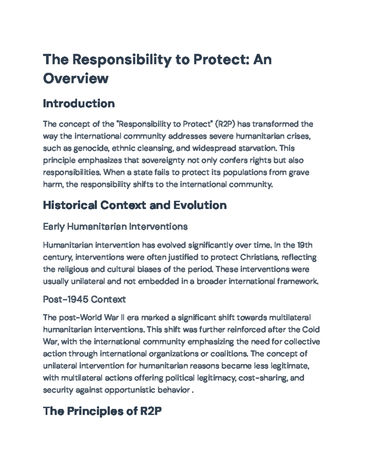 The Responsibility to Protect (R2P): Humanitarian Intervention Analysis ...