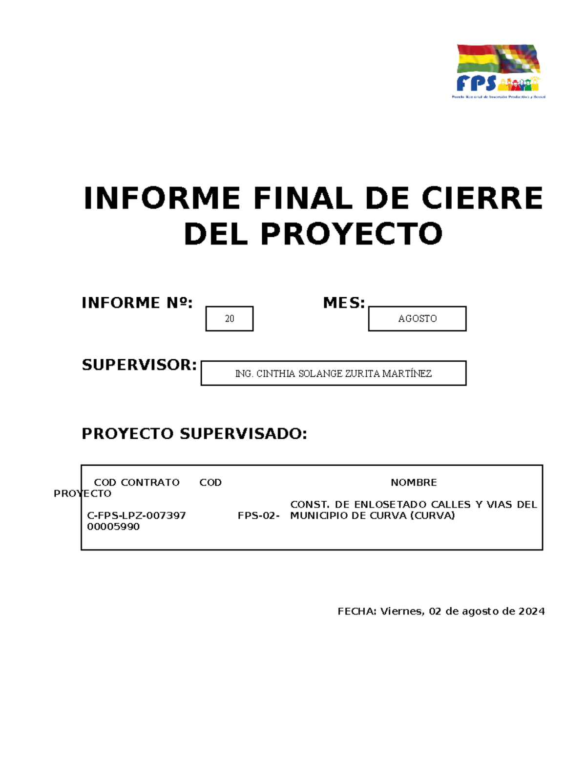 Informe Final de Supervisión del Proyecto C-FPS-LPZ-007397 - Document Preview