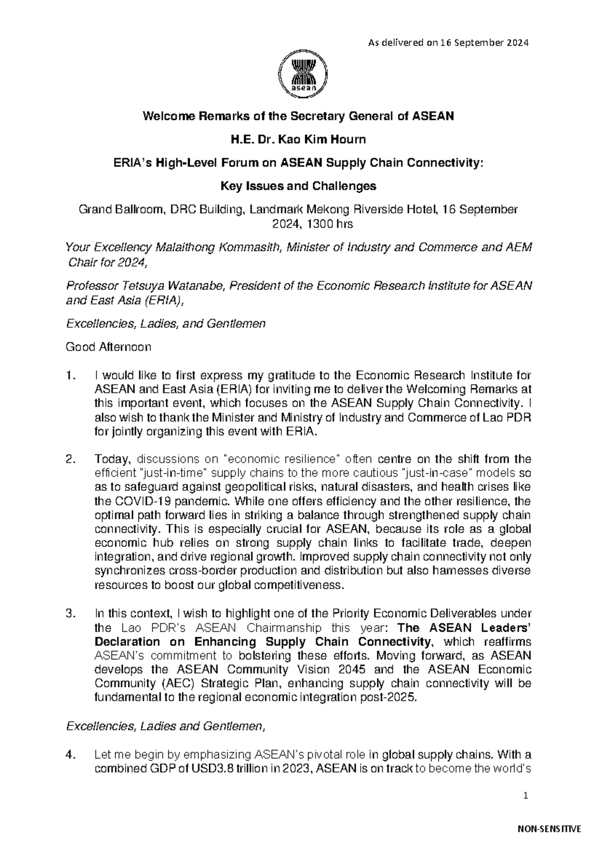 SG-Remarks: ASEAN Supply Chain Connectivity Forum - Key Issues ...