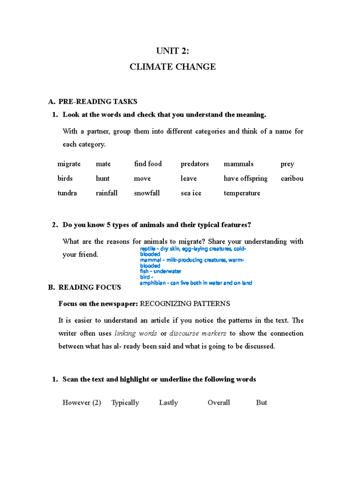 UNIT 2: CLIMATE CHANGE AND ANIMAL MIGRATION STUDY NOTES - Studocu