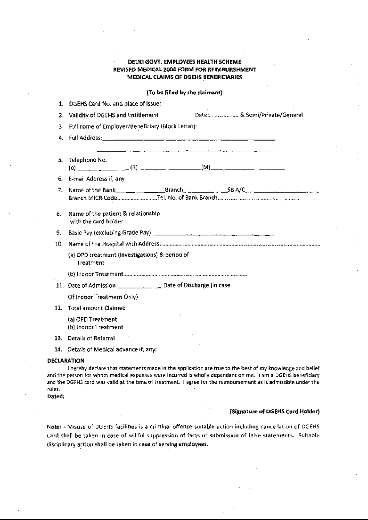 DGEHS Medical Claim Reimbursement Form - Revised 2004 - Studocu