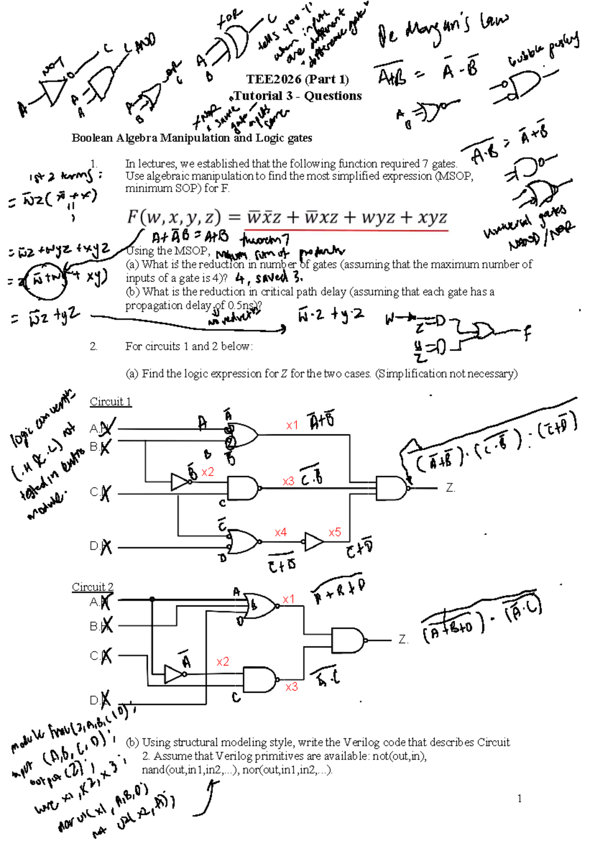 TEE2026 Tutorial 3: Boolean Algebra & Logic Gates Simplification - Studocu