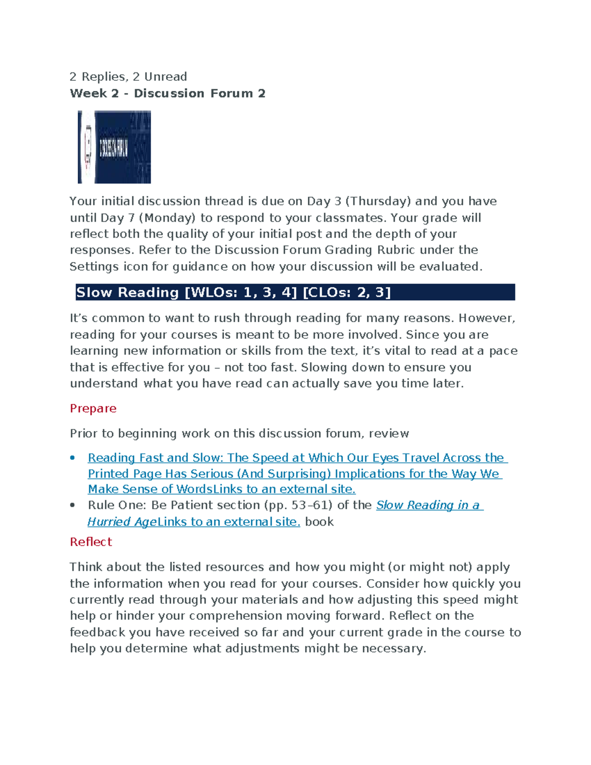 Week 2 Discussion Forum: Strategies for Effective Reading - Studocu