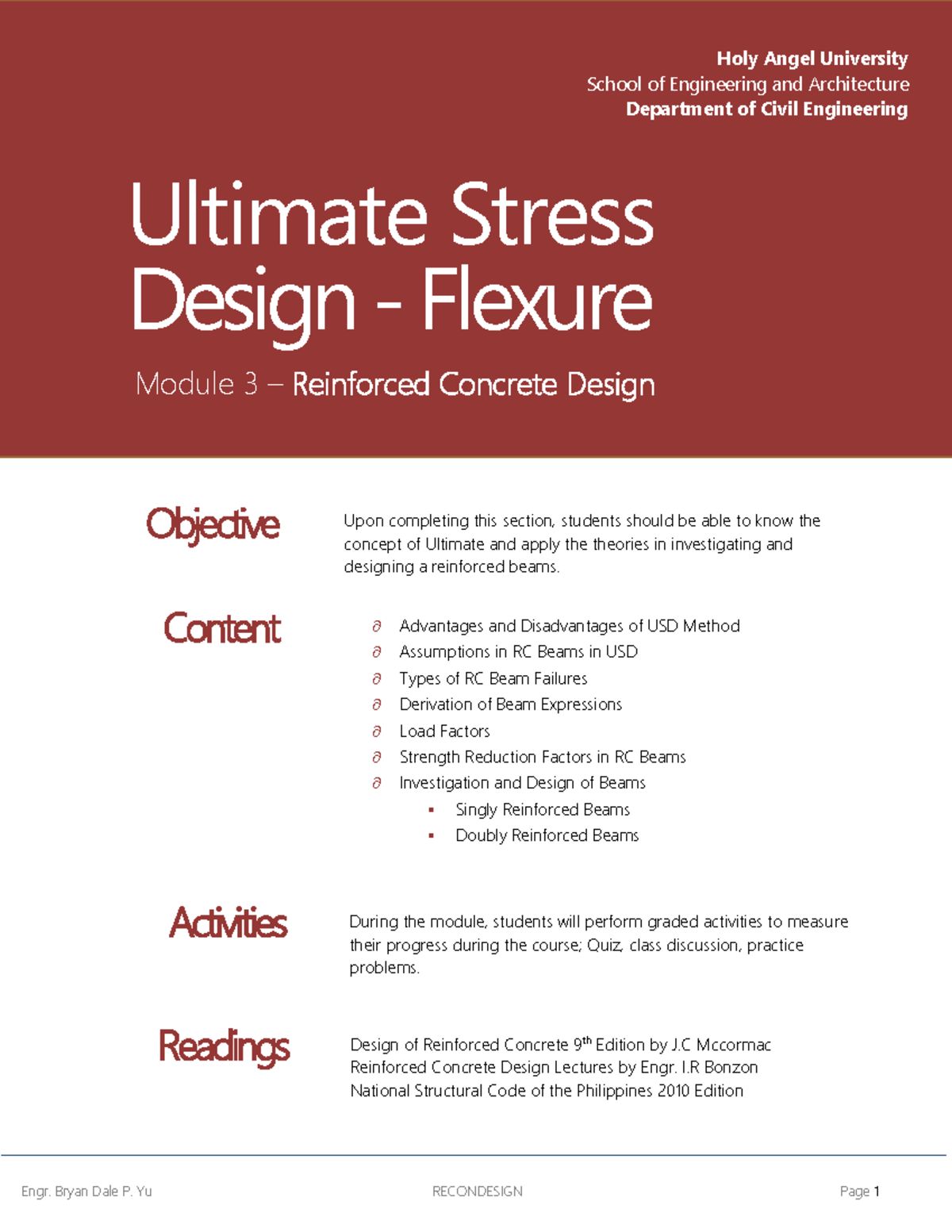 Module 3: Ultimate Stress Design - Flexural Analysis & Solutions - Studocu