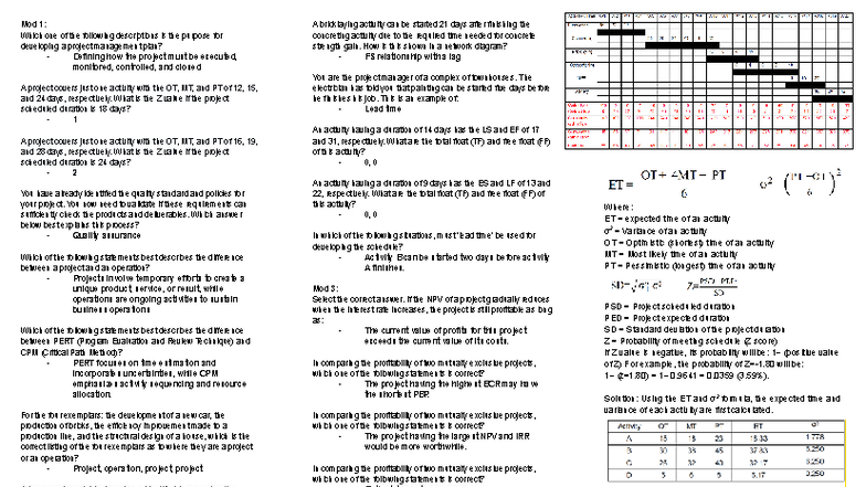 CVEN3101 Project Management Cheat Sheet: Key Concepts & Techniques ...