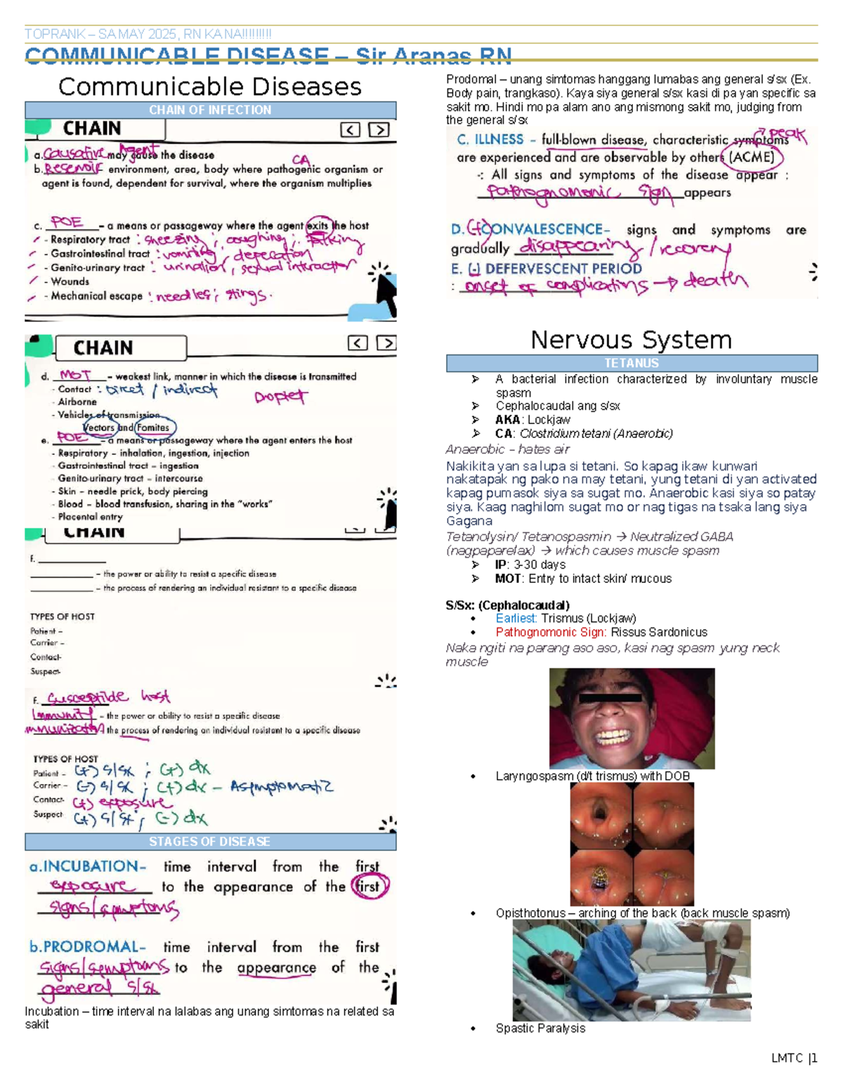 TRA - CDN - RN Communicable Diseases Study Notes for May 2025 - Studocu