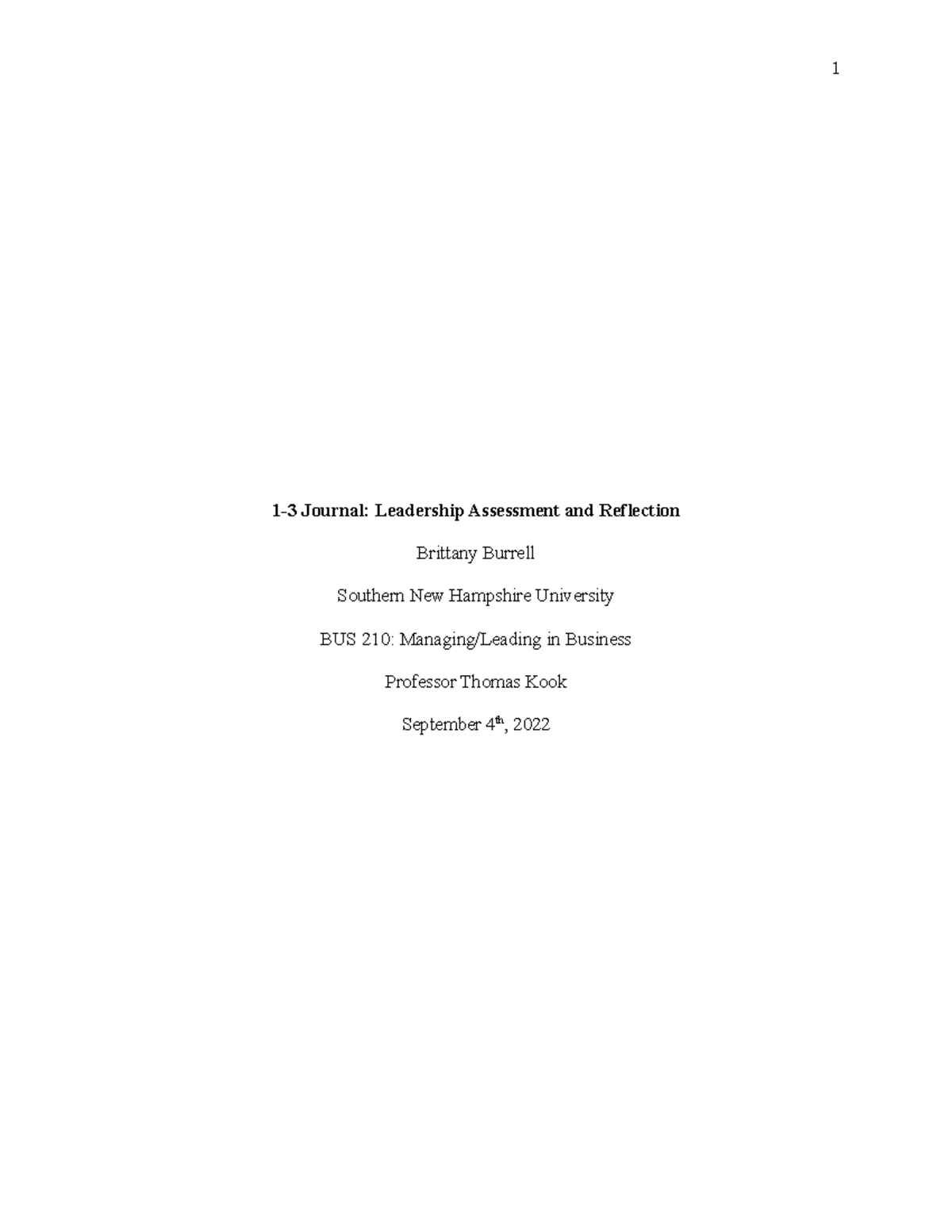 BUS 210: Leadership Assessment and Reflection Journal - 1-3 - Studocu