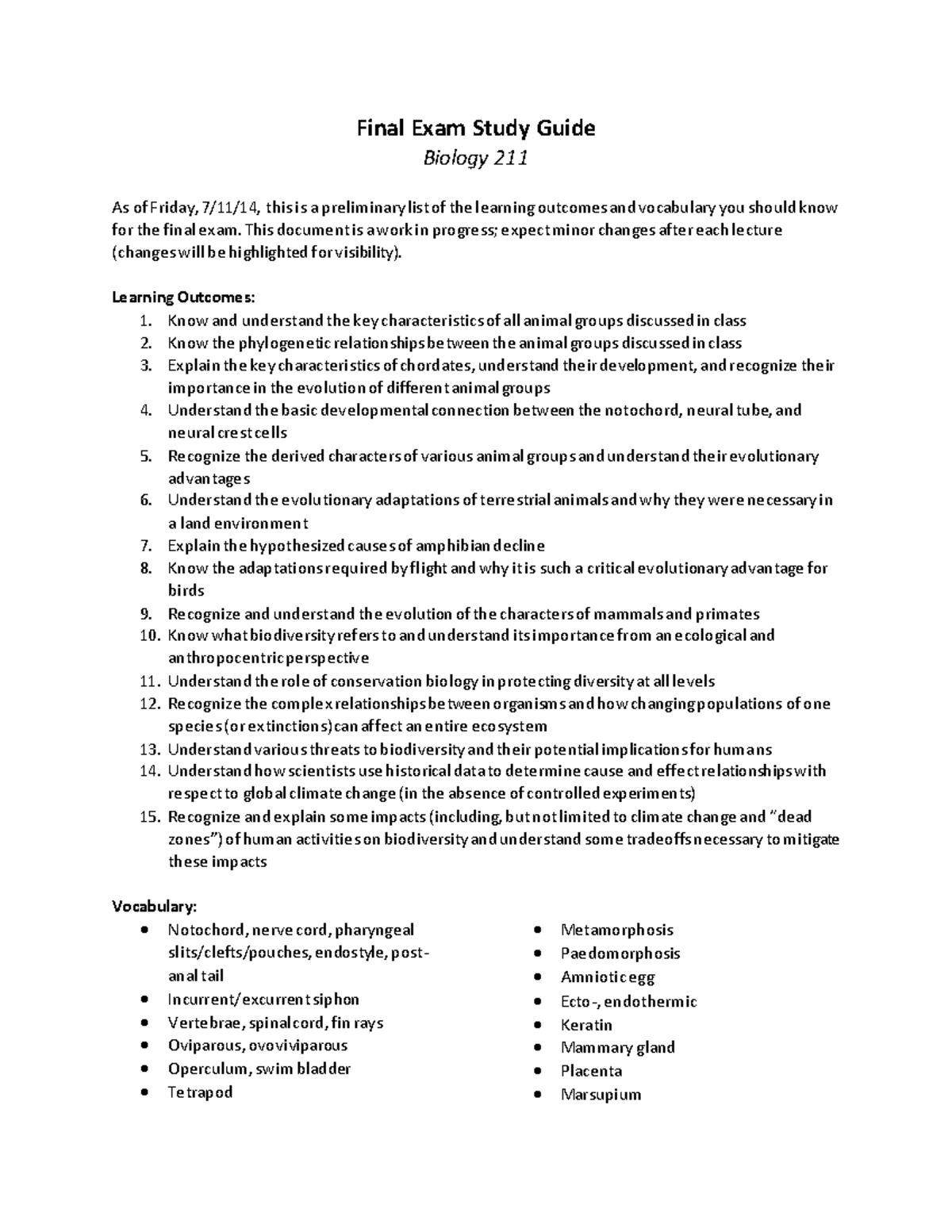 Final Exam Study Guide - Summary Biology 211 - Final Exam Study Guide ...