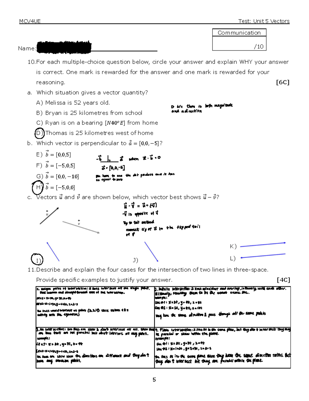 Unit Test 5: Vectors - MCV4UE - Calculus Concepts & Explanations - Studocu