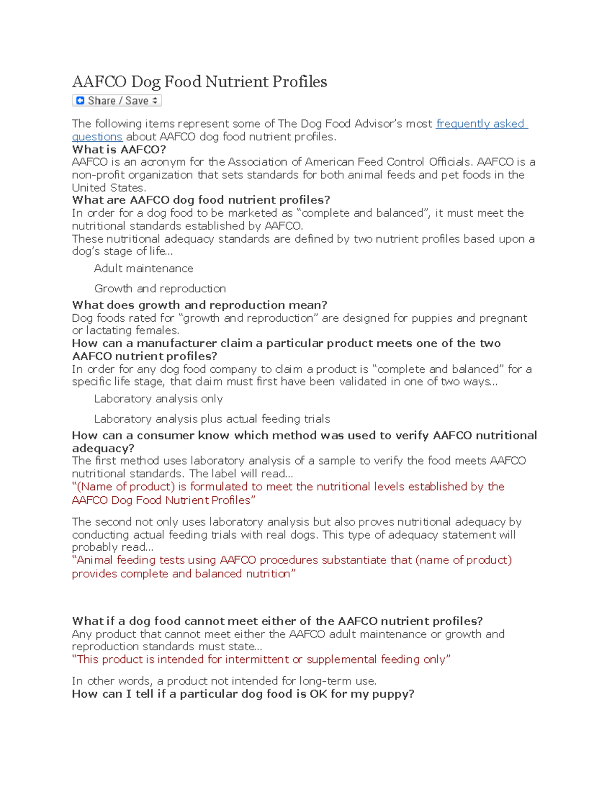 Aafco Dog Food Nutrient Profiles Article - AAFCO Dog Food Nutrient ...
