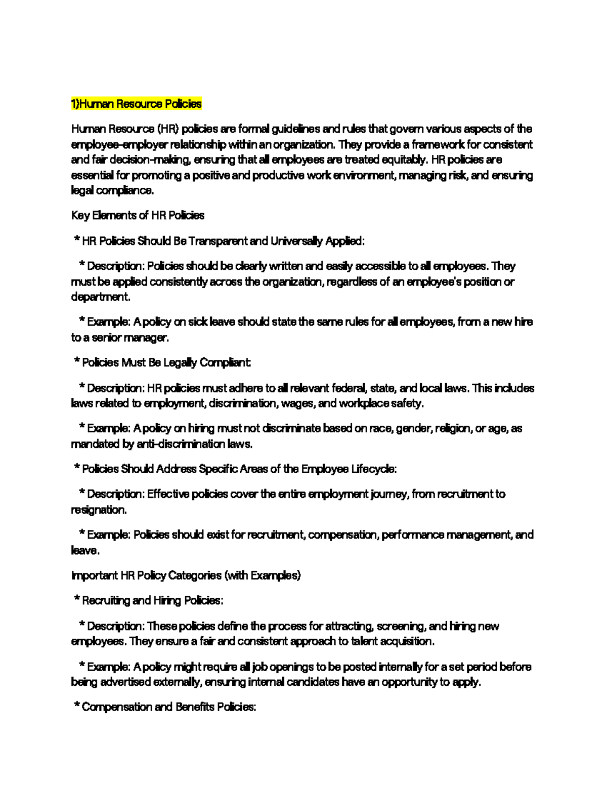 HRM 101: Comprehensive Overview of Human Resource Policies - Studocu