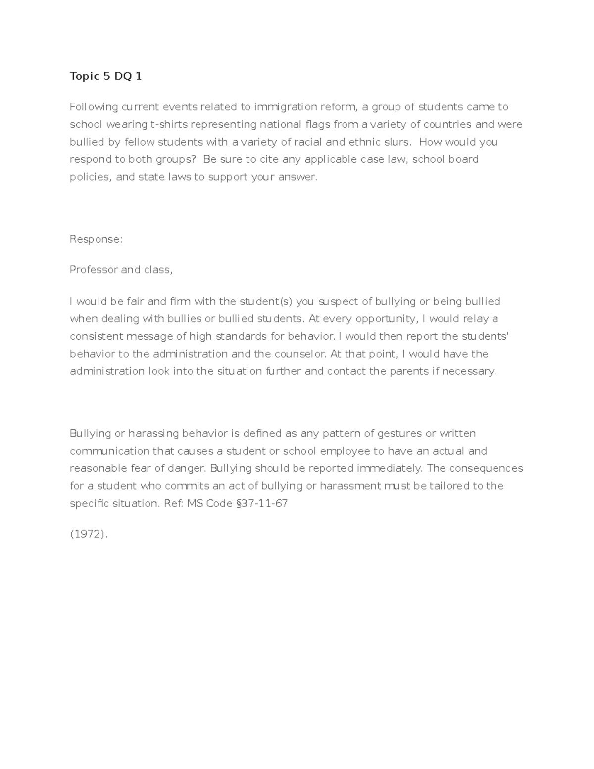 Topic 5 DQ 1 Response - POS500 Discussion on Immigration Reform - Studocu
