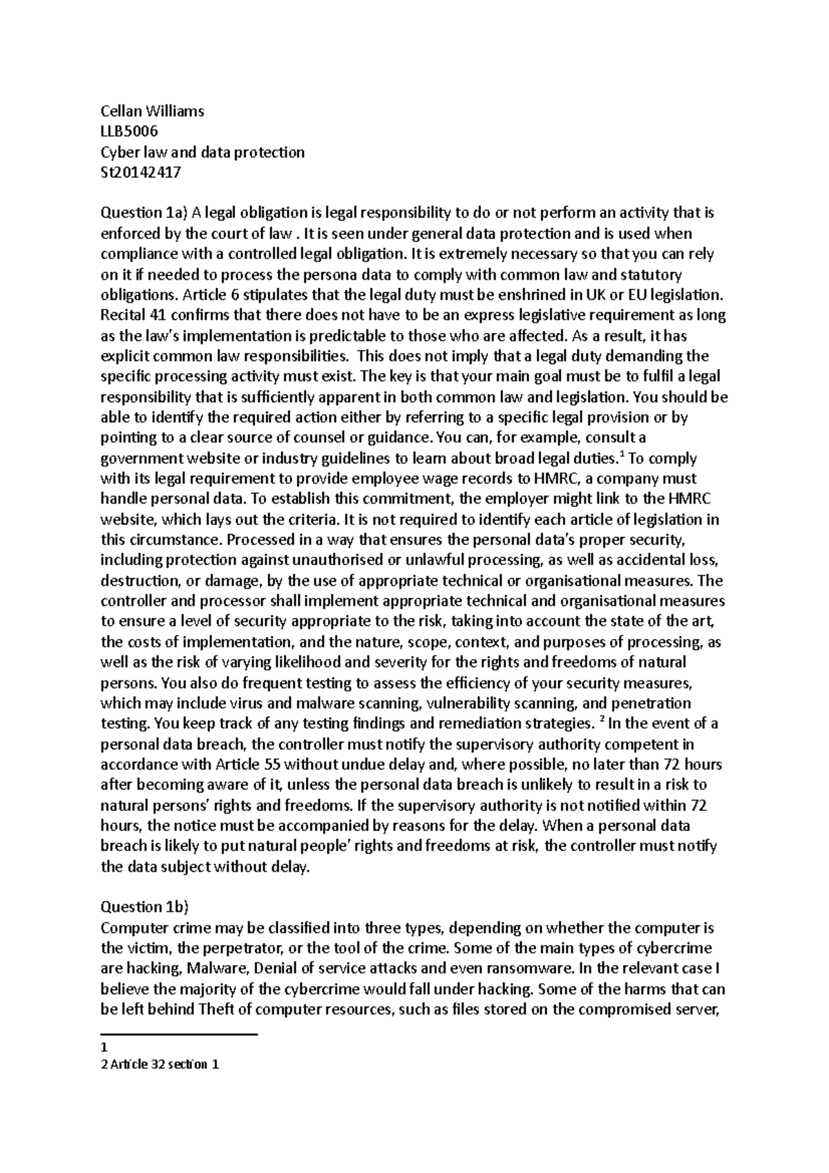 Contract Law - Exam - law - Cellan Williams LLB Cyber law and data ...