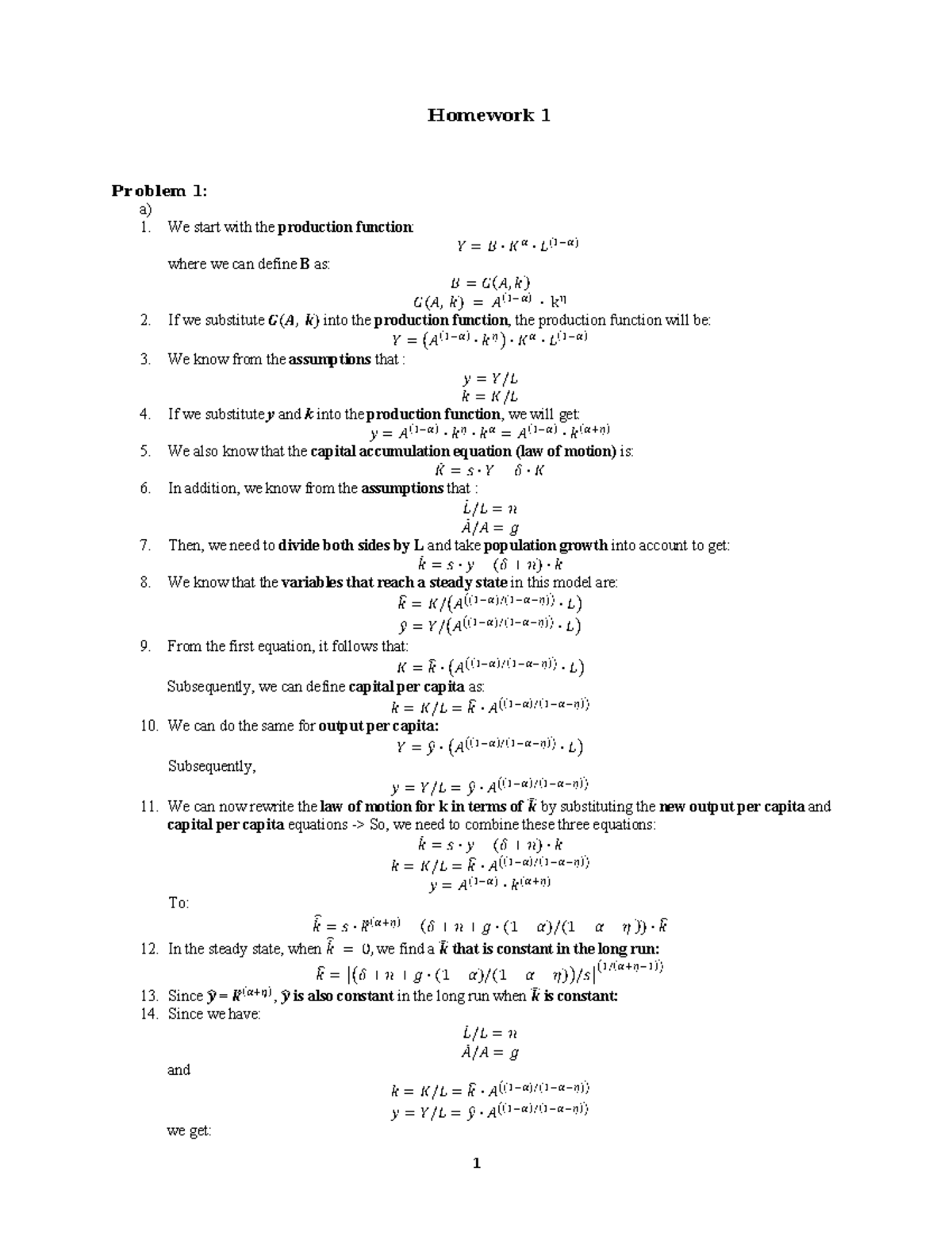 Homework 1: Economic Growth Analysis and Production Functions - Studeersnel