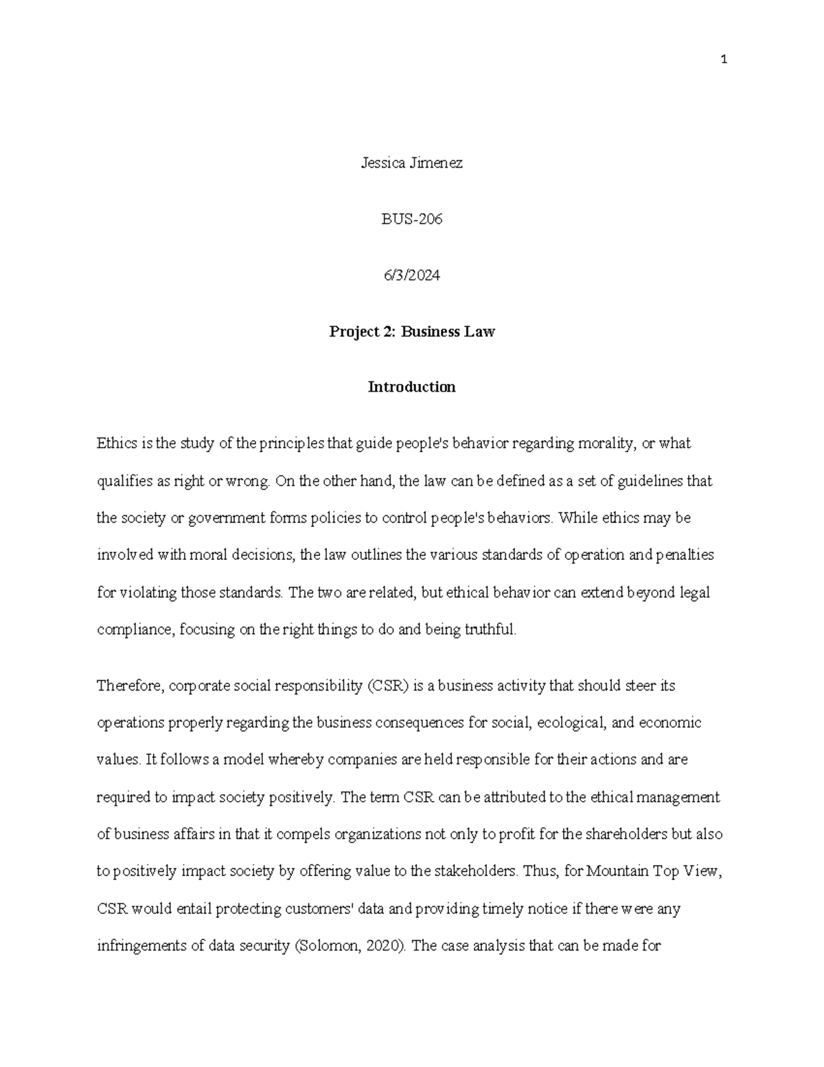 Project 2 Bussiness Law - Jessica Jimenez BUS- 6/3/ Project 2: Business ...