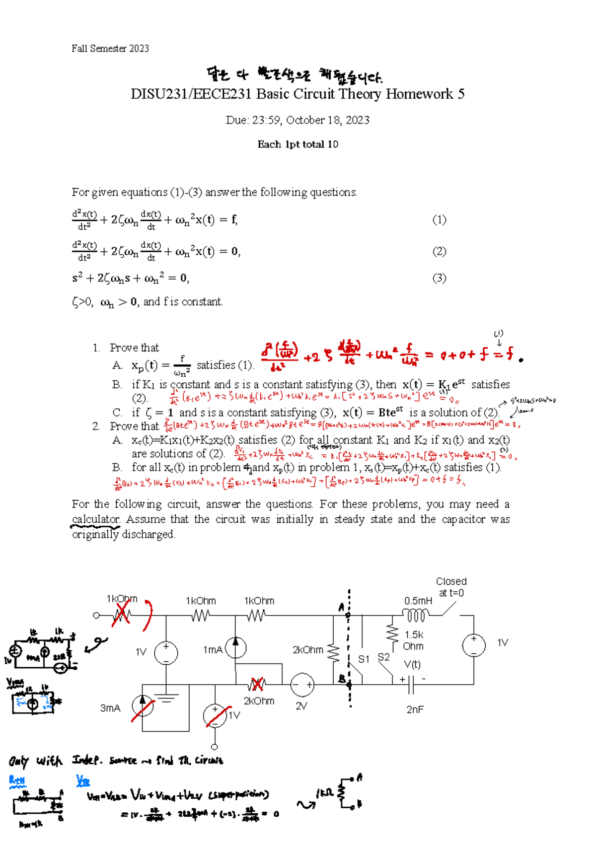 Basic Circuit Theory HW5 (Fall 2023) - Due Oct 18, 2023 - Studocu