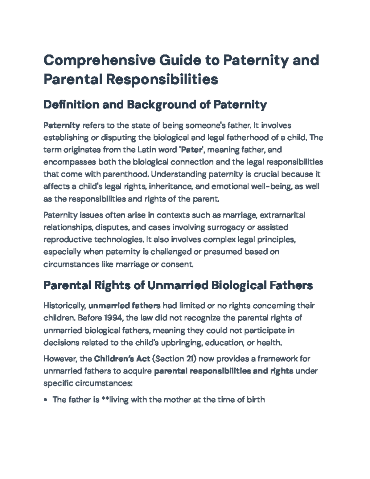 Understanding Paternity and Parental Responsibilities: A Comprehensive ...
