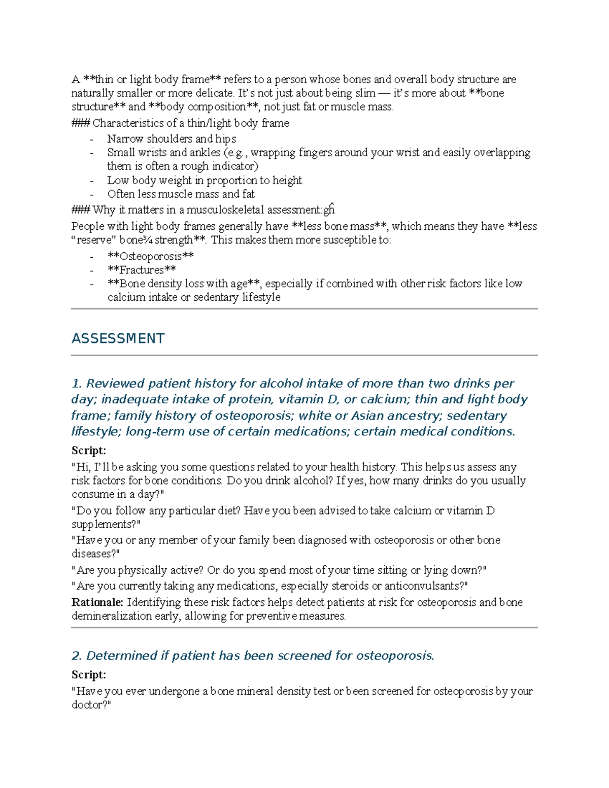 Musculoskeletal - Script for retdem - A thin or light body frame refers ...
