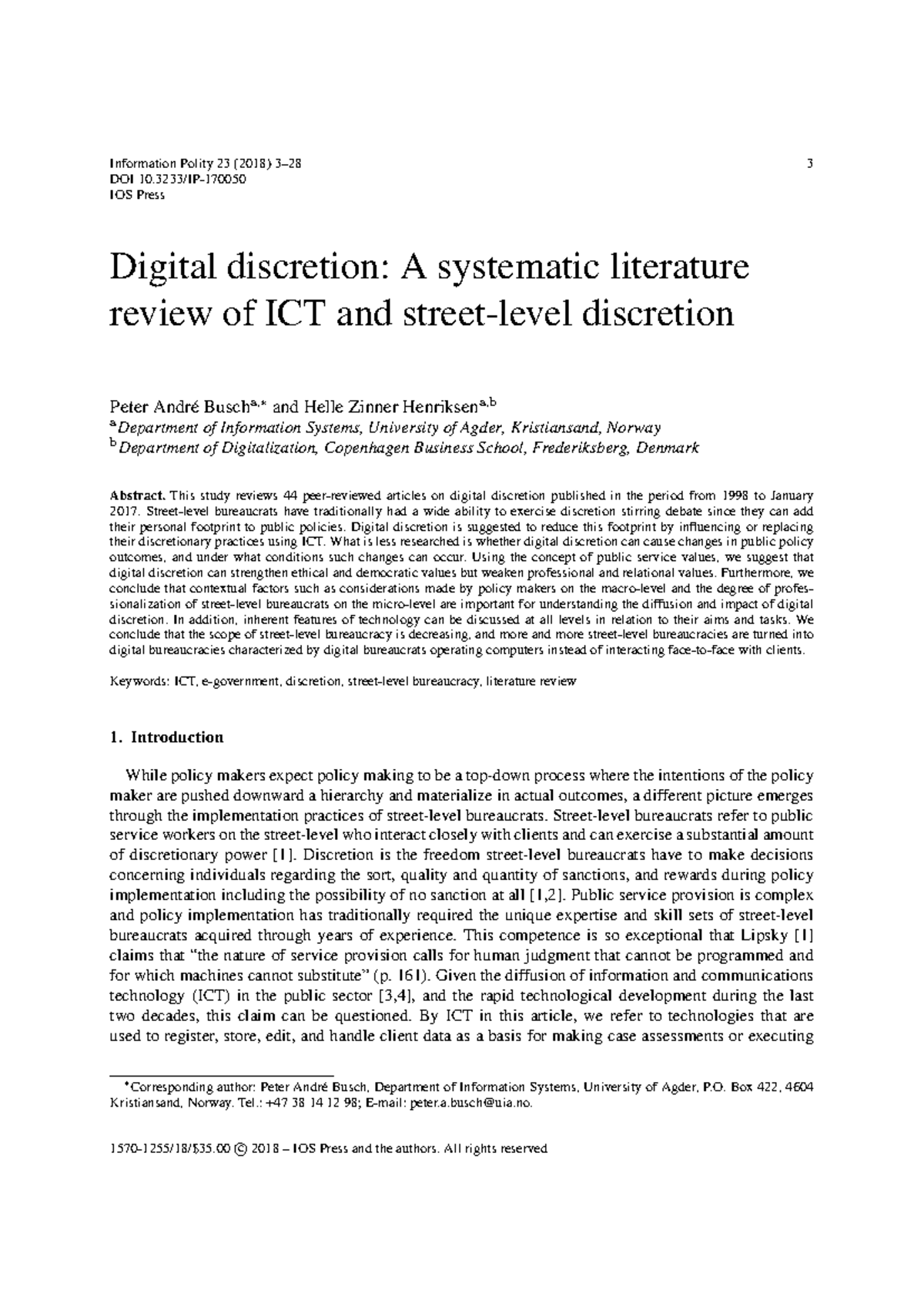 Digital Discretion: A Systematic Literature Review of ICT and ...