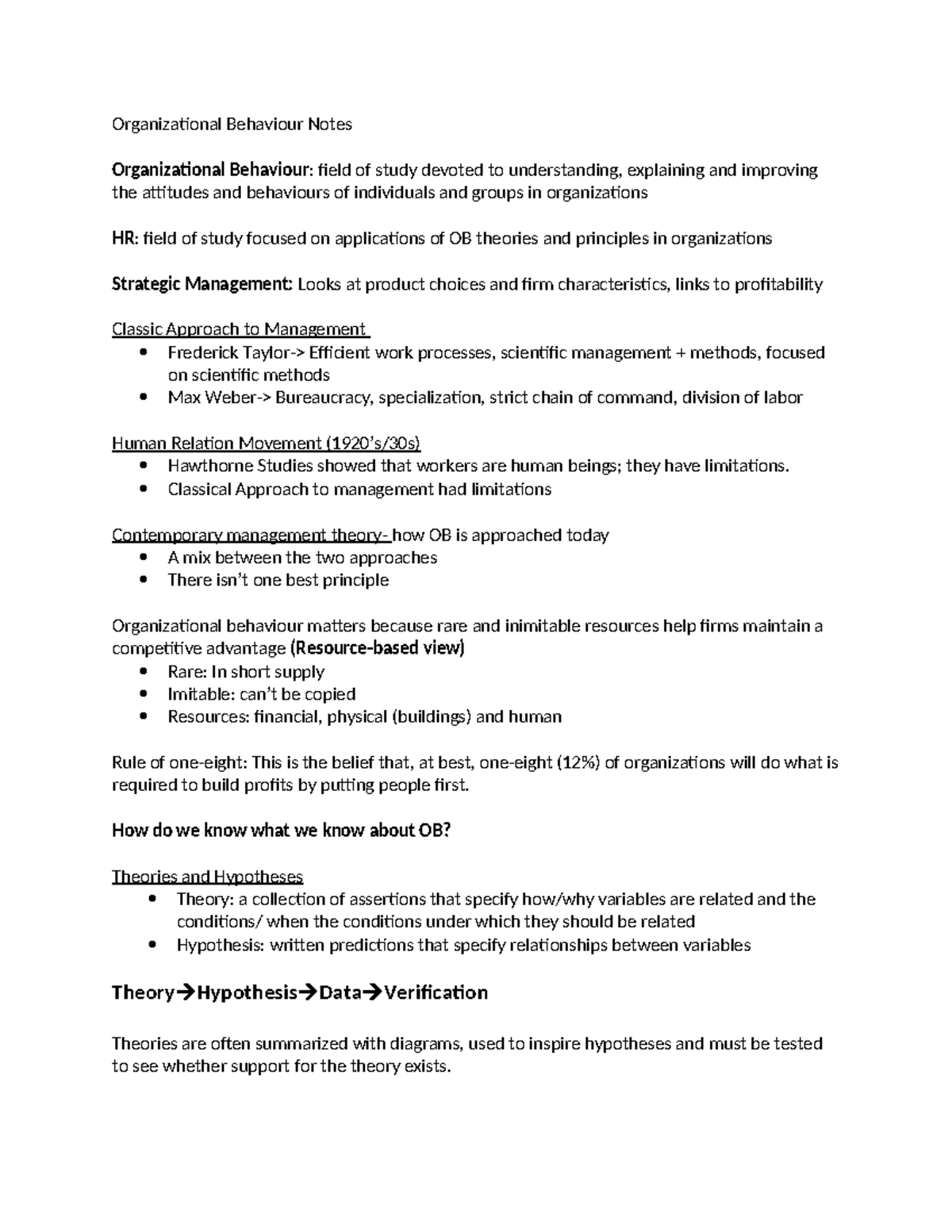 Organizational Behaviour Notes 1st Chapter - Organizational Behaviour ...