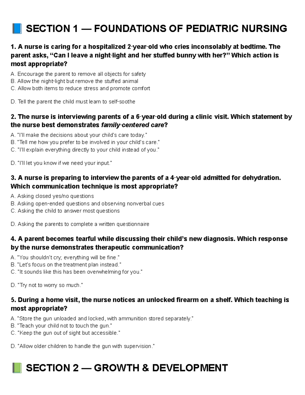 Pediatric Nursing Exam 1 Practice Questions and Answers - Studocu