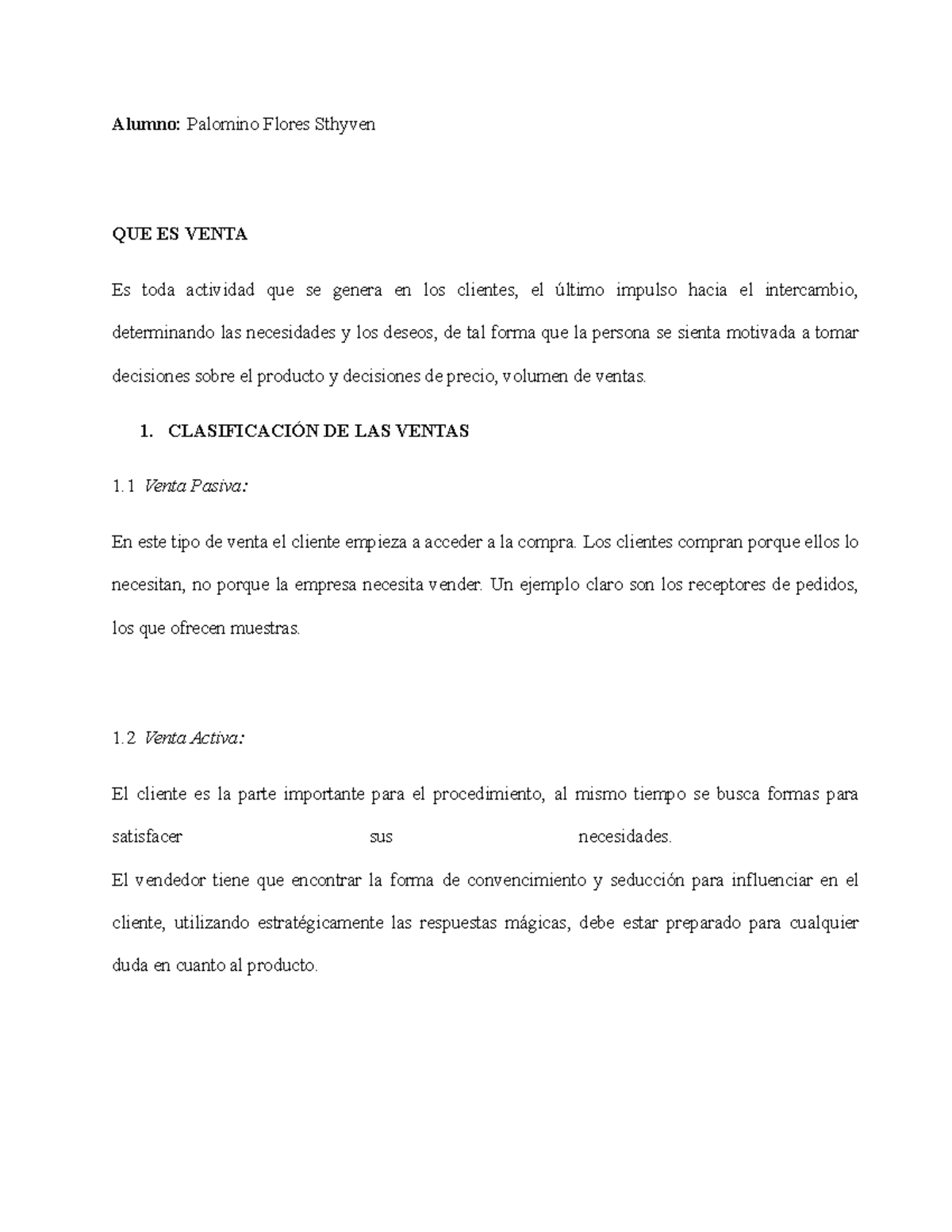 QUE ES VENTA: Clasificación y Estrategias de Venta - Palomino - Studocu