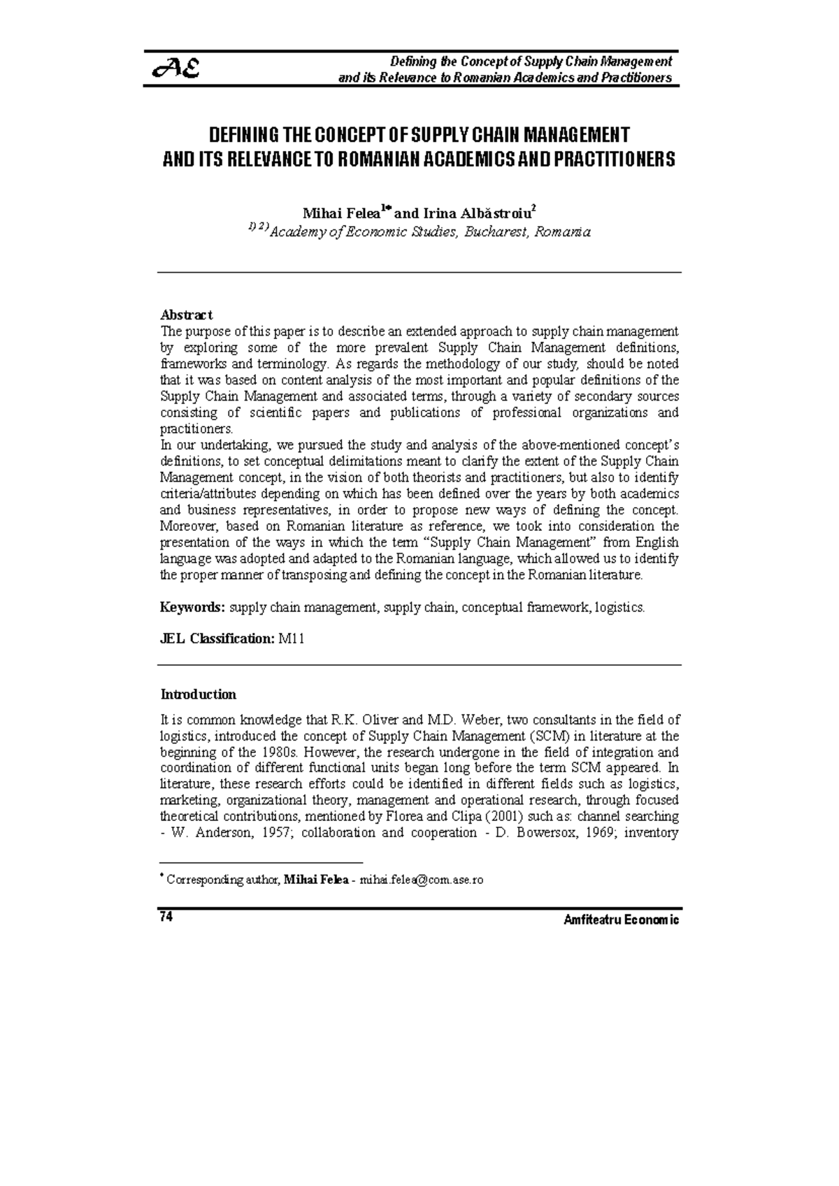 Defining the Concept of Supply Chain Management an - As regards the ...