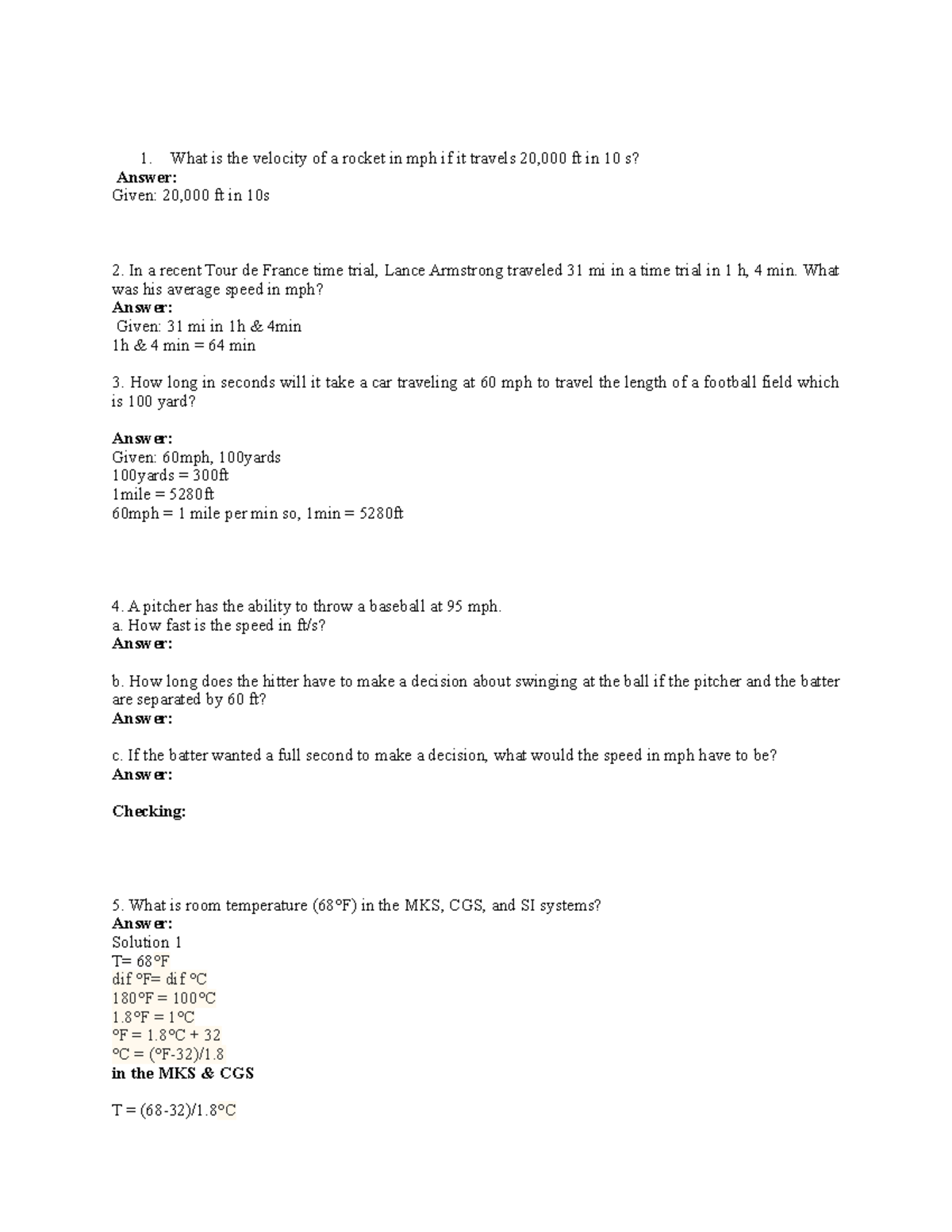 Physics Course - Speed Calculations & Unit Conversions - Studocu