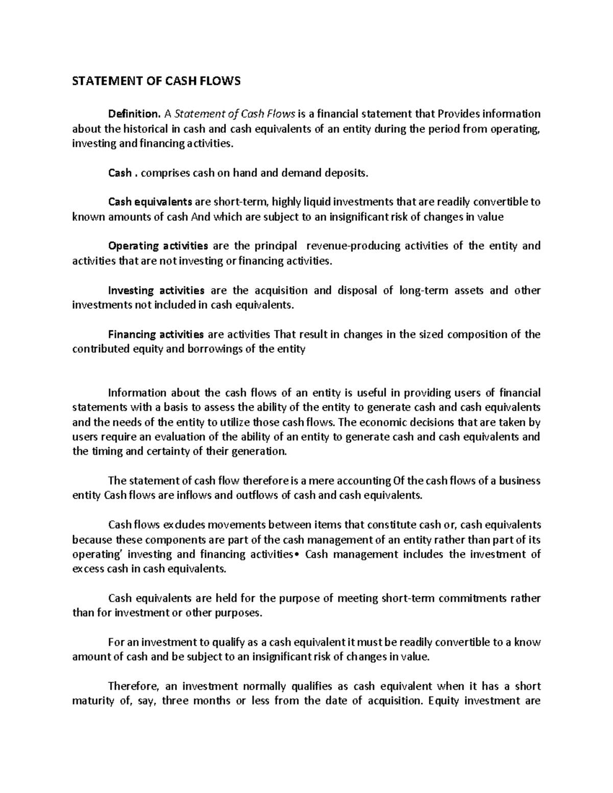 Statement of Cash Flows: Comprehensive Overview and Analysis - Studocu