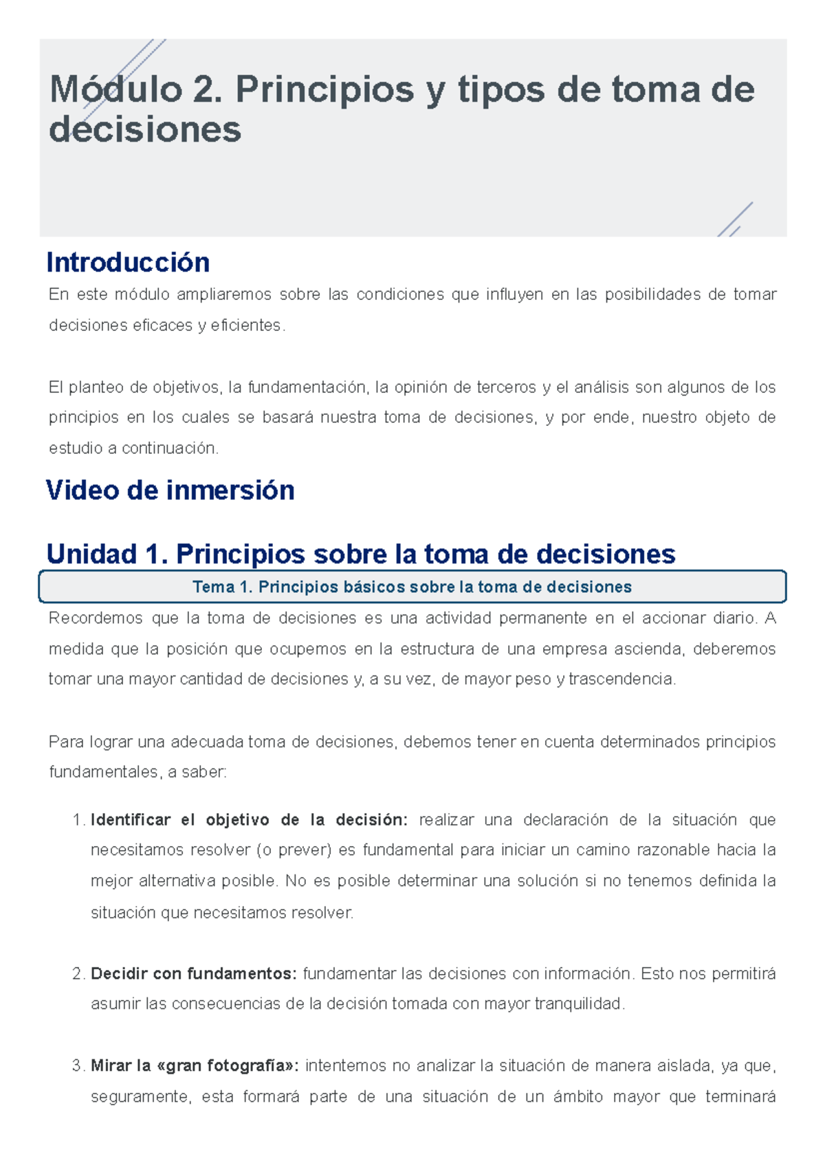 Módulo 2 - Principios y Tipos de Toma de Decisiones - Studocu
