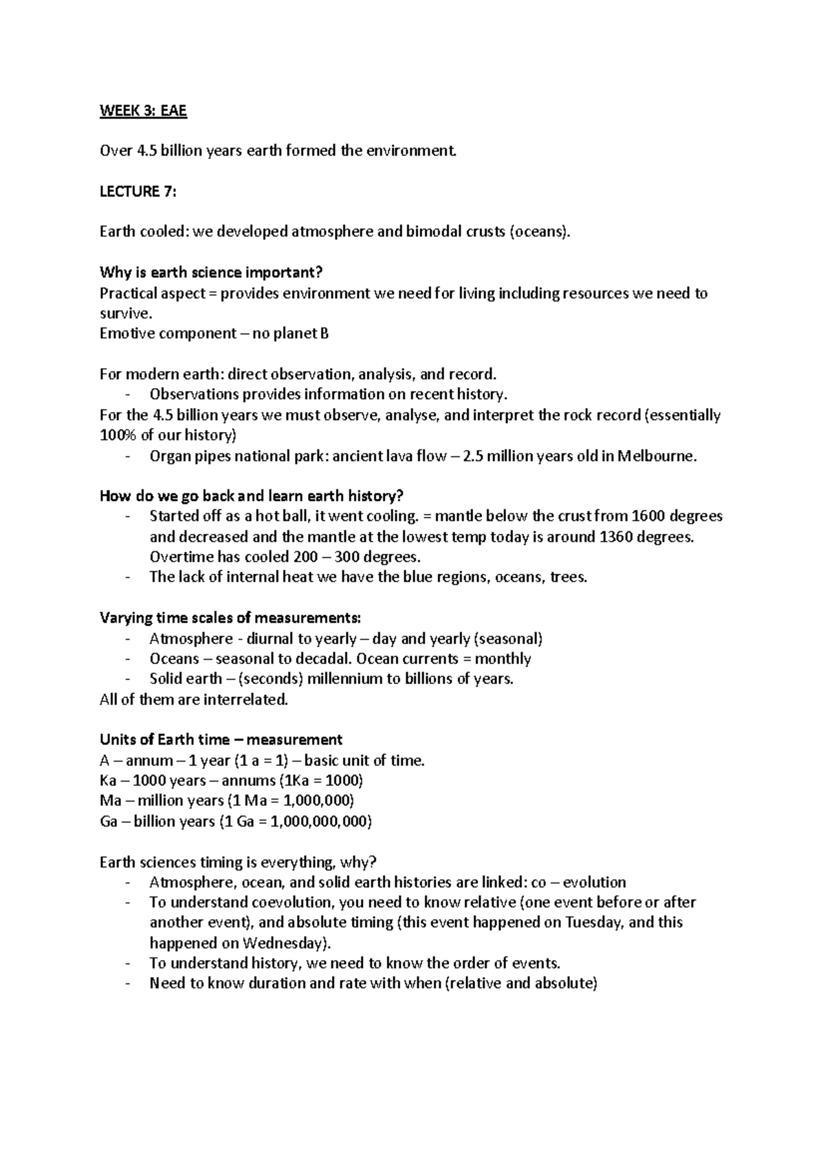 EAE 101: Week 3 Lecture Notes on Earth's Evolution and History - Studocu