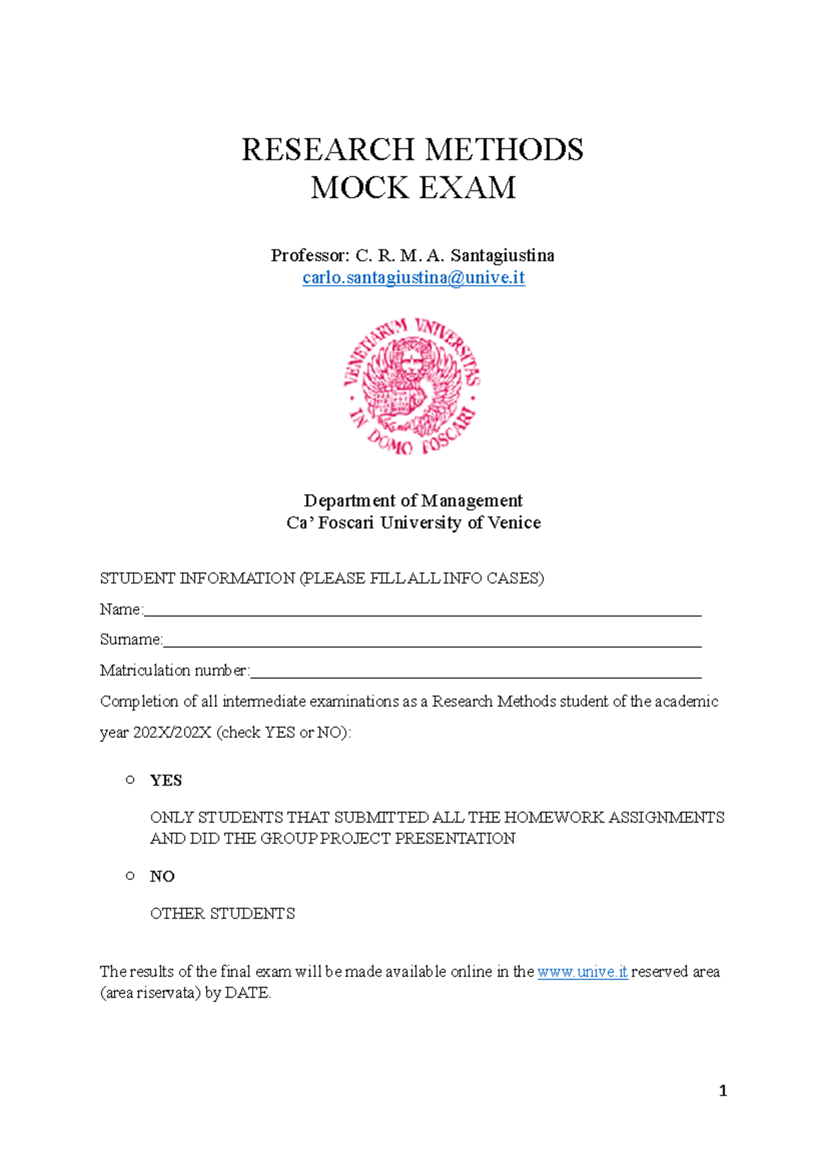 Research Methods Mock Exam 2024 - Prepare for Success - Studocu