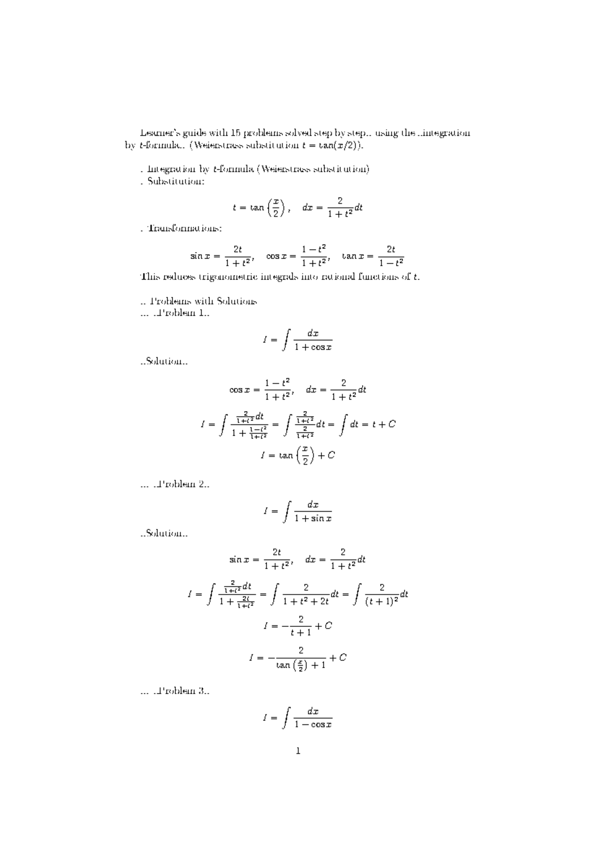 T Formula: 15 Solved Integration Problems with Weierstrass Substitution ...