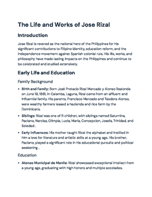 Riz 101: Jose Rizal's Essay on Philippine Colonialism & Future - Studocu