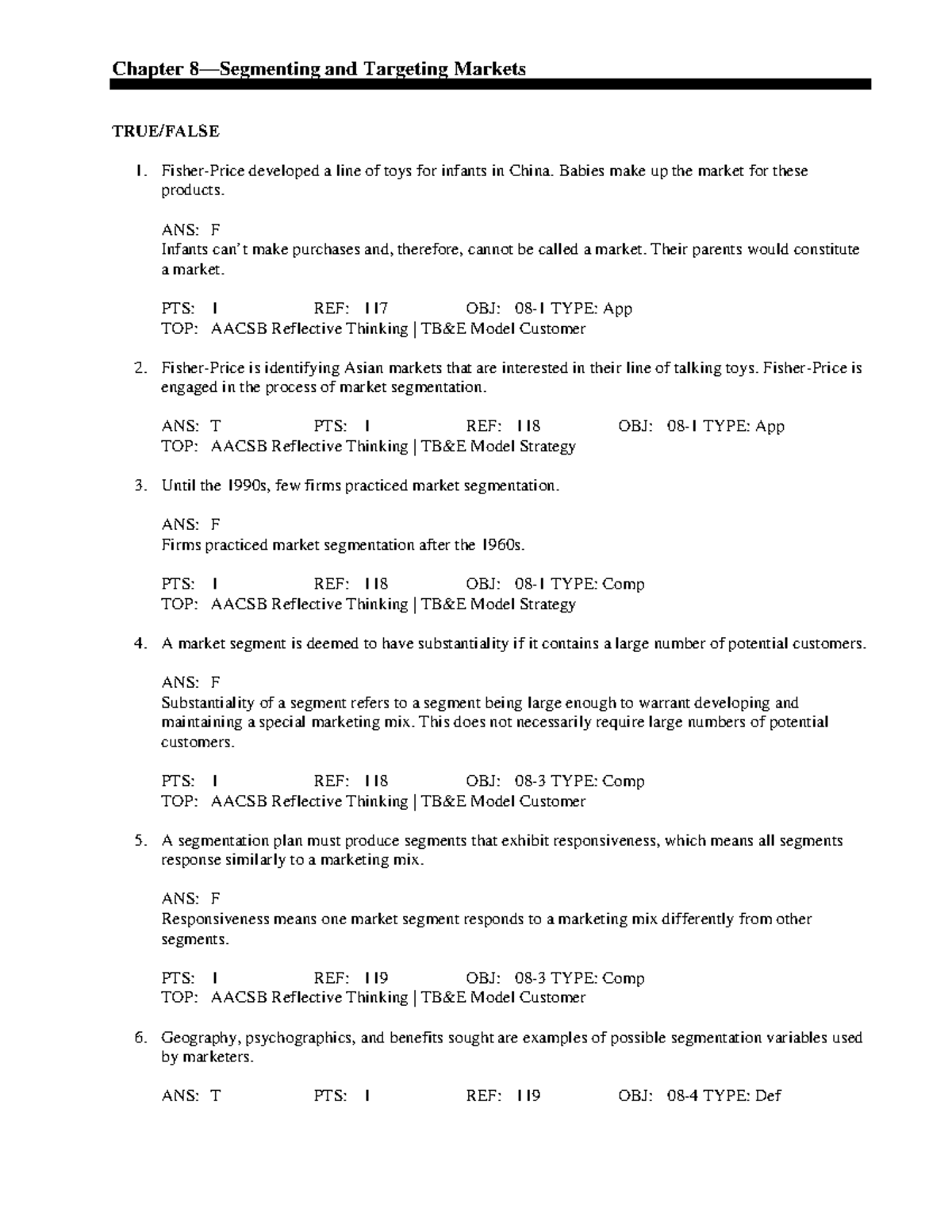 Understanding Market Segmentation: Quiz Questions and Answers (MKT 101 ...
