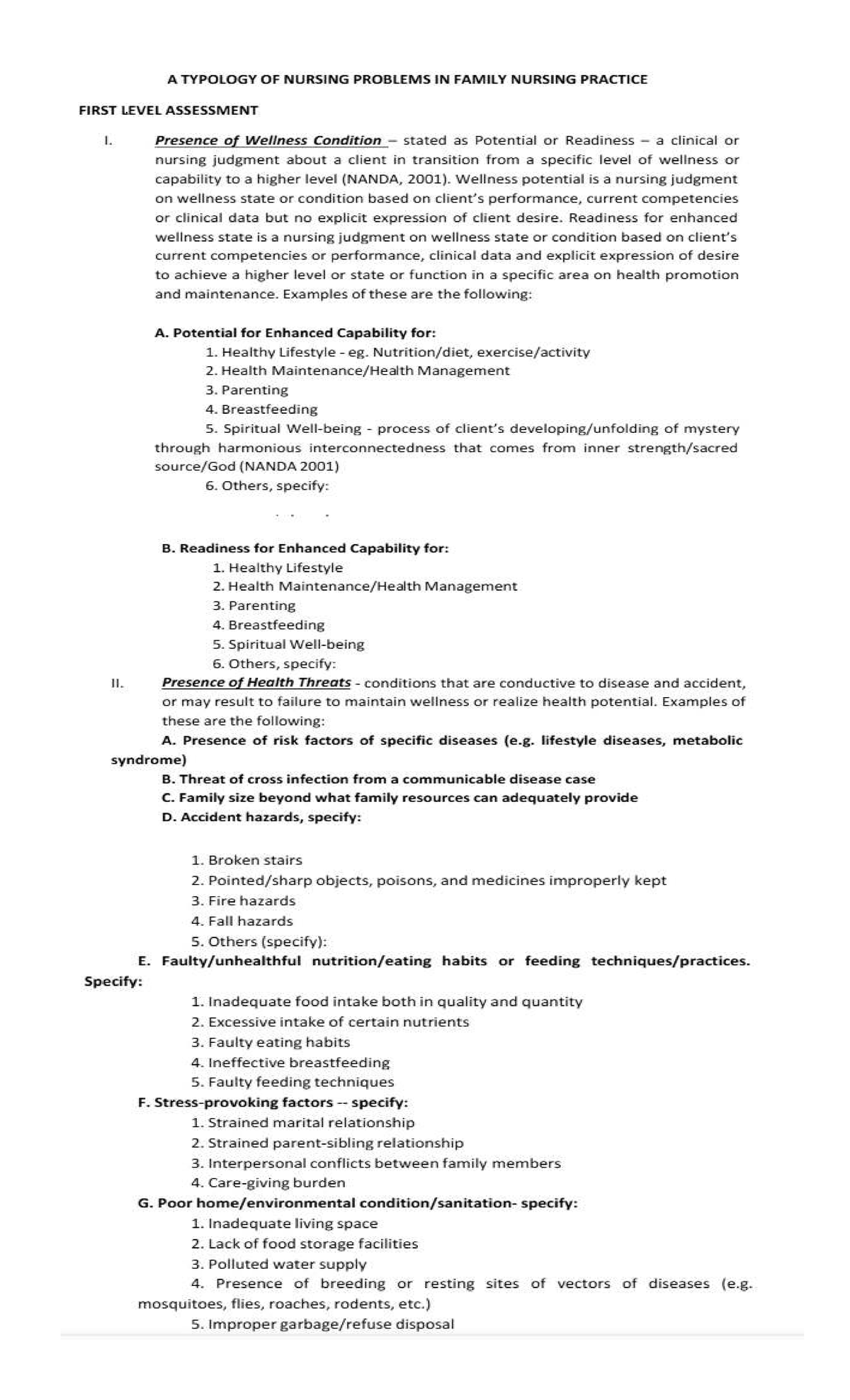 Typology of Nursing Problems in Family Nursing Practice (FNP) - Studocu