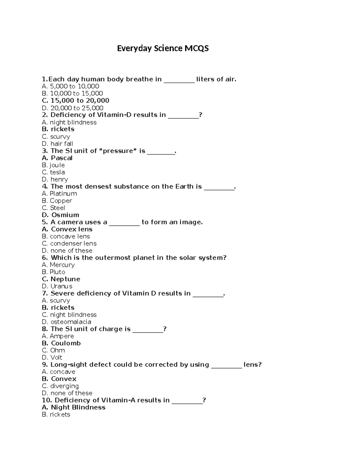 Everyday Science MCQs (Final Exam) - Practice Questions for Students ...
