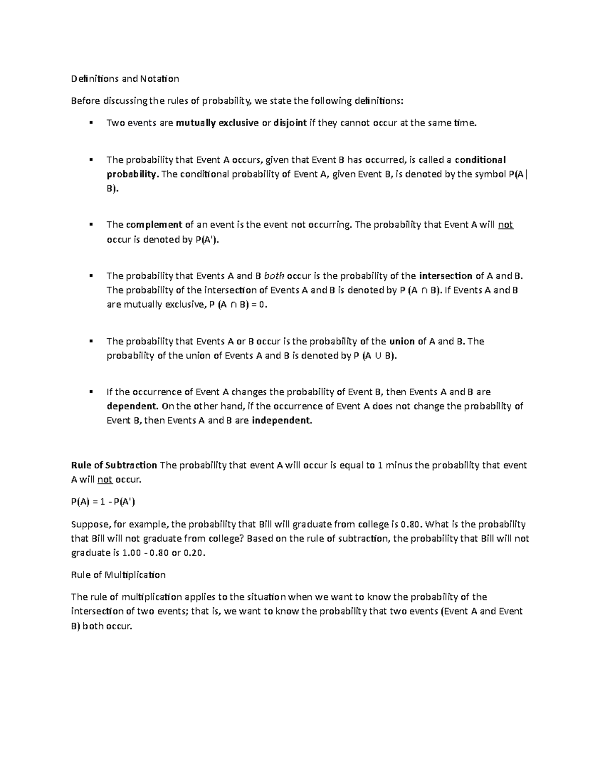 Probability Definitions and Rules: Key Concepts and Notations - Studocu