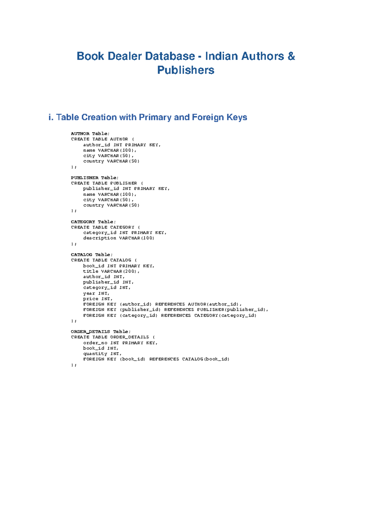 Indian Book Dealer Database: Authors, Publishers & SQL Queries - Studocu