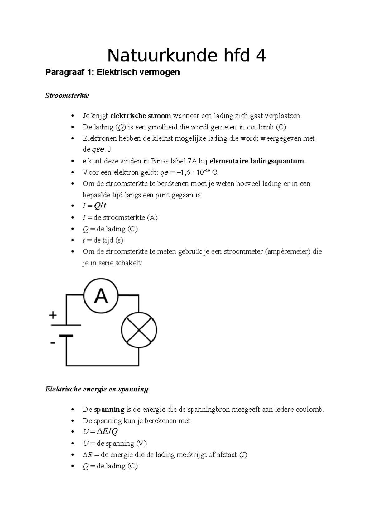 Natuurkunde Hfd 4: Samenvatting over Elektriciteit en Weerstand ...