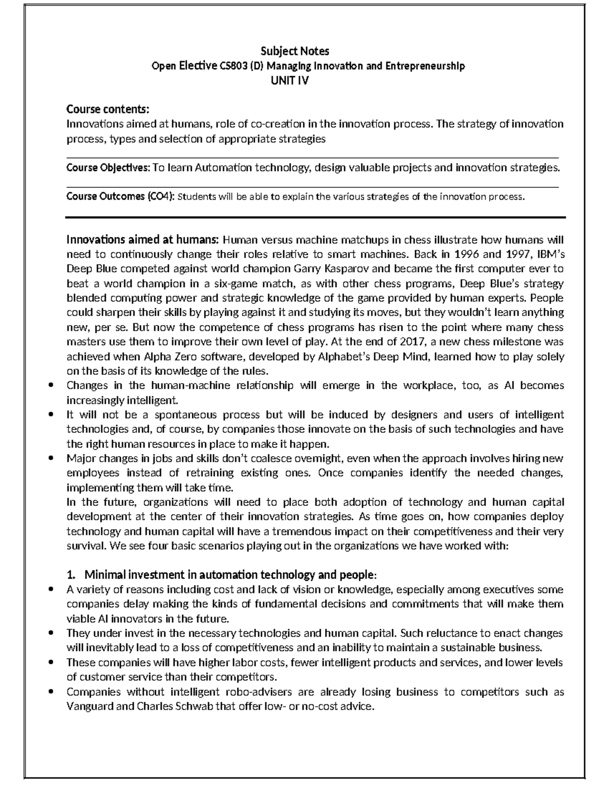 Unit 4: Innovation & Entrepreneurship Strategies - CS803(D) Notes - Studocu