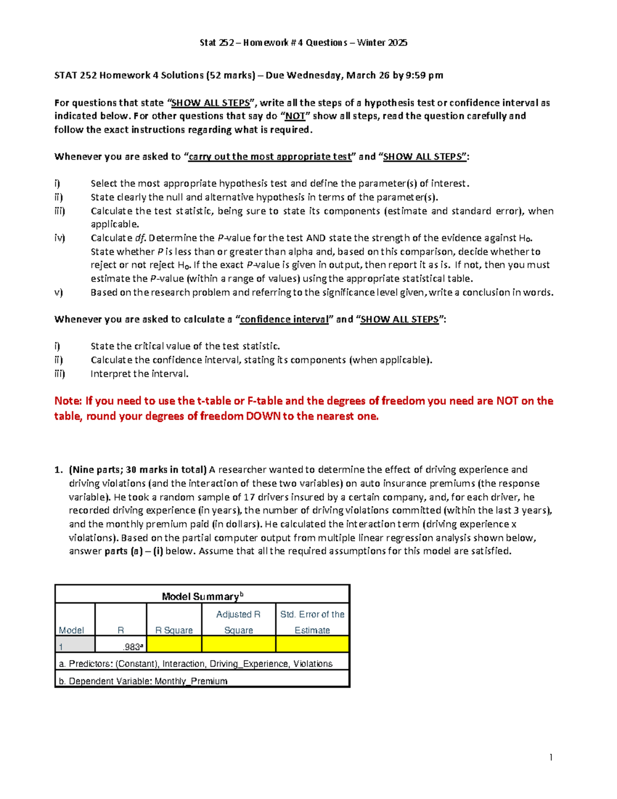 STAT 252 Winter 2025 Homework 4: Hypothesis Testing & Regression ...